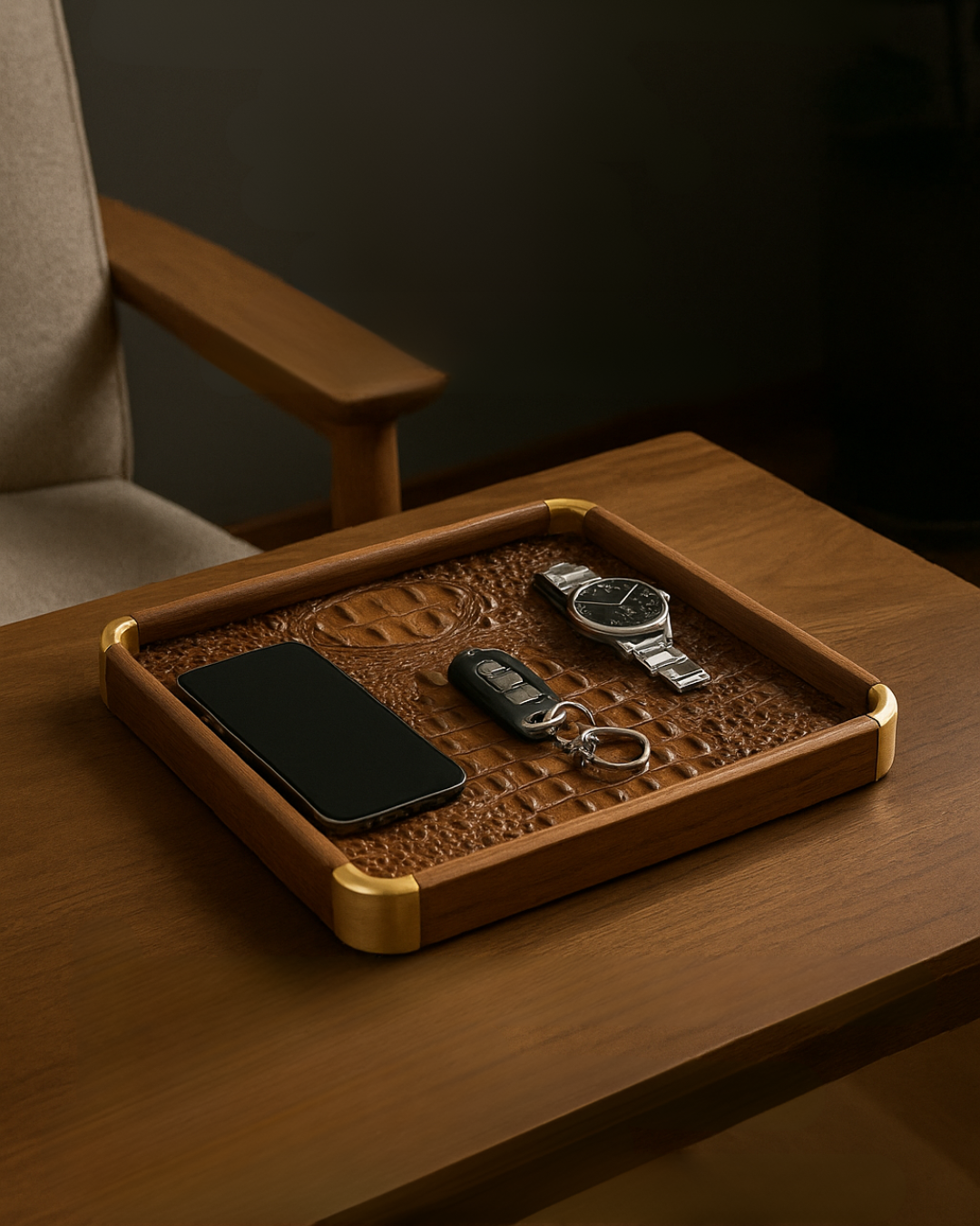 「AURA」クラフトレザーウッドトレイ | LU2501